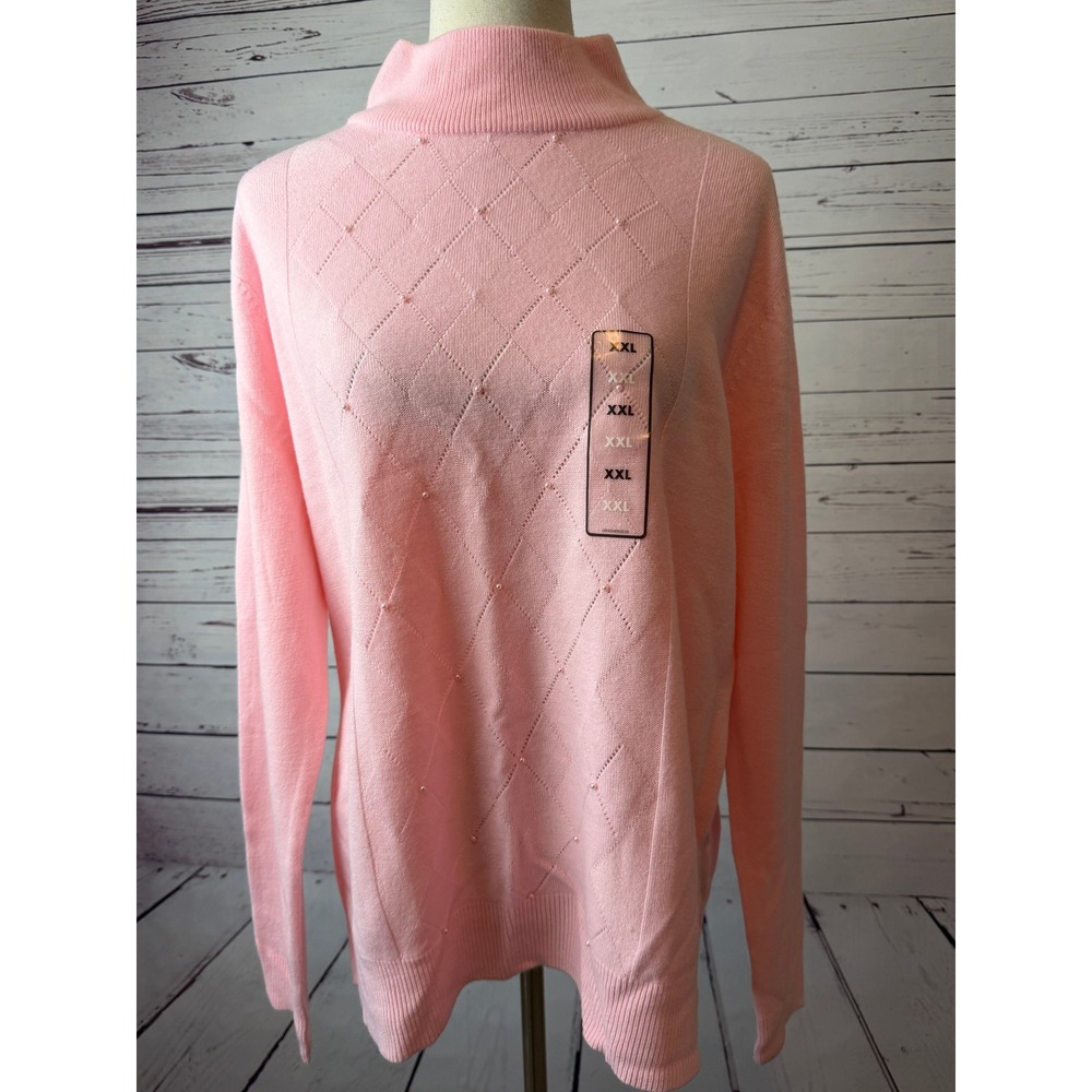 Basic Editions Sweater XXL Pink Pearl Plus Size Pointelle Mock Neck Vintage NWT